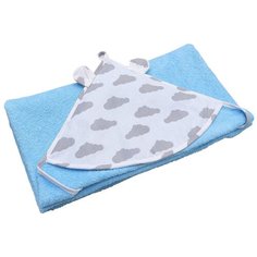 Полотенце детское с уголком AmaroBaby CUTE LOVE ОБЛАКА (серый/голубой), 90х90 см.