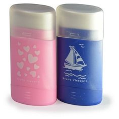 Точилка с контейнером и ластиком, 1 отверстие "HAPPYSHARP" (2 цвета) Bruno Visconti