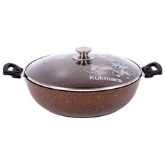 Сотейник Kukmara Мраморная 308а, 30 см, с крышкой, съемная ручка, кофейный мрамор