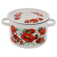 Кастрюля цил. 4,5л, белосн., Маки мечта, 1с17я 2850685 СтальЭмаль