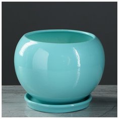 Цветочный горшок "Шар", премиум, бирюза, 1 л 4309213 Керамика ручной работы