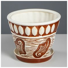 Цветочный горшок 4,5л "Ветка", шамот, малый, 144182 Керамика ручной работы