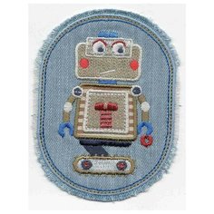 Термоаппликация HKM Робот в овале на джинсе, 1 шт 10 х 6,5 см