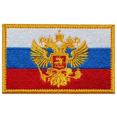 Нашивка (шеврон патч patch) "Флаг России, с гербом", вышивка на липучке, 9.2 x 5.5 см Teamzlo Workshop