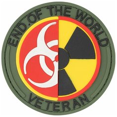 Нашивка (шеврон патч patch) "End of the world veteran", на липучке, 7.3 x 7.3 см, олива Teamzlo Workshop