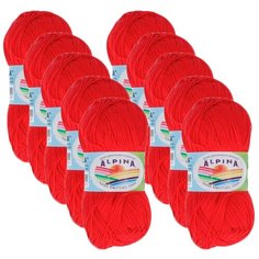 Пряжа Alpina Xenia, 100 % хлопок, 50 г, 240 м, 10 шт., №180 красный