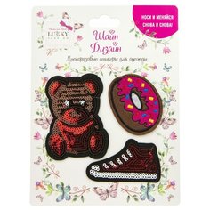 Многоразовые стикеры для одежды Lukky Fashion, Шайн Дизайн, 3 шт, (мишка, пончик, кед) (Т19715)