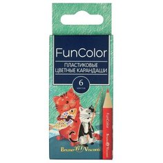 Карандаши цветные УКОРОЧЕННЫЕ "FUNCOLOR" (пластиковые), 6 ЦВ. 4 ВИДА Bruno Visconti