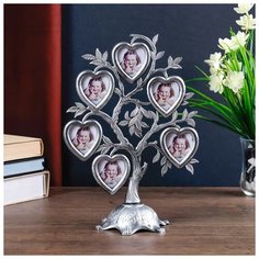 Фоторамка пластик на 6 фото 4,5х3 см "Дерево с сердцами" тёмное серебро 26,5х19,5х11 см 3930140 Сима ленд