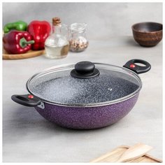Казан 4л 28см, с 2-мя ручками, стекл. крышка, фиолетовый 5142217 Jarko
