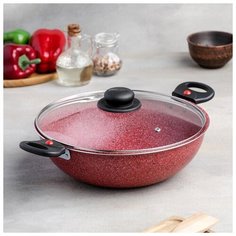 Казан 4л 28см, с 2-мя ручками, стекл. крышка, красный 5142216 Jarko