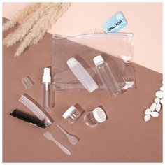 Набор д/хранения в чехле: бут-60мл, расп и туба-30мл,2бан-15мл,ложка,пипетка,расчёска прозр 3547456 Onlitop