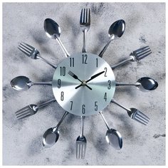 Часы настенные, серия: Кухня, "Столовые приборы", хром, d=31 см 1586081 Сима ленд