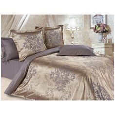 Постельное белье семейное ECOTEX Эстетика Карингтон, жаккард, 50 х 70 и 70 х 70 см, серый/коричневый