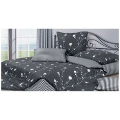 Постельное белье семейное ECOTEX Гармоника Грасс, сатин, 50 х 70 и 70 х 70 см, черный/серый