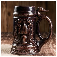 Кружка для пива "Рак", цвет темно-коричнвый, глазурь, 1 л 1319722 Керамика ручной работы