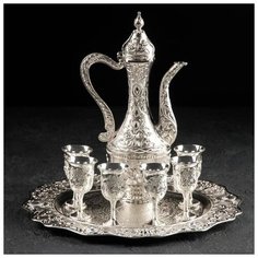 Набор сервировочный 8 пр "Роскошь. Серебро": поднос круглый, кувшин, рюмка (6 шт) 3621289 Сима ленд