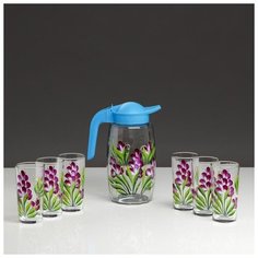 Набор для сока "Лаванда" художественная роспись, 6 стаканов 1250/200 мл 3018893 Сима ленд