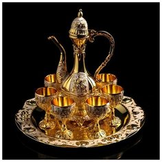 Набор сервировочный 8 пр "Пудровый восток": поднос круглый, кувшин, рюмка (6 шт) 4461308 Сима ленд