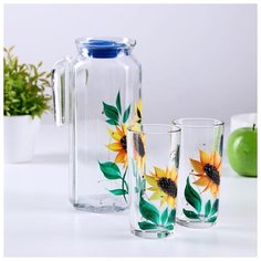 Набор питьевой "Подсолнухи" (кувшин, стакан 230 мл 2 шт) 5367958 Gid Glass