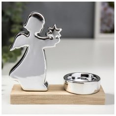 Сувенир керамика, дерево подсвечник "Ангел со звездой" серебро 13х4,2х13,5 см 4822416 Сима ленд