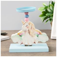 Подсвечник дерево на 1 свечу "Единорог и радуга" 15х12х6 см 4285219 Сима ленд