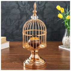 Подсвечник металл на 1 свечу "Клетка золотая" 38х14х14 см 4635153 Сима ленд