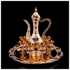 Набор сервировочный 8 пр "Перламутр восток": поднос круглый, кувшин, рюмка (6 шт) 4092932 Сима ленд