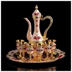 Набор сервировочный 8 пр "Розы на белом": поднос круглый, кувшин 0,25 л, рюмка 20 мл (6 шт) 409293 Сима ленд