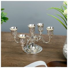 Подсвечник металл на 5 свечей "Грозди винограда" цвет серебро 13х21,5х21,5 см 3714221 Сима ленд