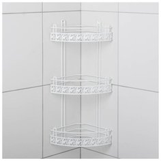 Полка для ванной угловая "АЖУР" 3-ярусная радиальная глубокая (белая) 5598867 Сима ленд