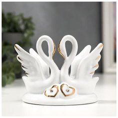 Сувенир керамика "Два белых лебедя с сердечками" с золотом 13 см 5182144 Сима ленд