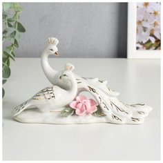 Сувенир керамика "Белые павлины с розовым цветком" 10,8х18х6 см 5240664 Сима ленд