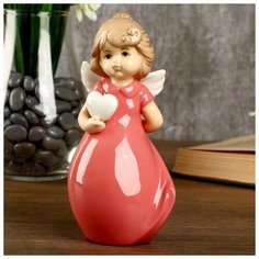 Сувенир керамика "Девочка-ангел в коралловом платье с сердцем" 15х6,2х7,2 см 4071174 Сима ленд