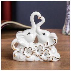 Сувенир керамика "Два белых слоника с цветами" стразы 11х11х4 см 4134917 Сима ленд