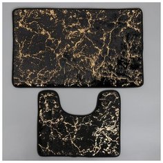 Набор ковриков для ванны и туалета 2 шт 40х50, 50х80 см "Мрамор" цвет черный 5432478 Доляна