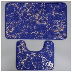 Набор ковриков для ванны и туалета 2 шт 40х50, 50х80 см "Мрамор" цвет синий 5432477 Доляна