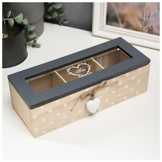 Шкатулка дерево с делениями "Звезды и сердца" 8х26х10 см 2528348 Сима ленд