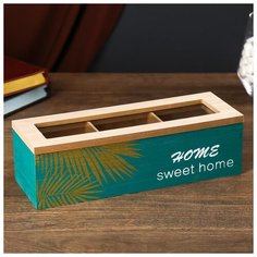 Шкатулка дерево с делениями "Пальмовые листья" зелёная с золотом 7х9х24 см 4773931 Сима ленд