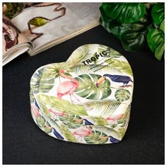 Шкатулка кожзам для украшений "Фламинго и тукан в джунглях" 7,3х17,5х16 см 3501655 Сима ленд