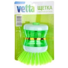 Щетка VETTA с мыльницей для посуды с дозатором, пластик, 8 см, зеленая