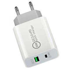 Сетевое зарядное устройство 20W с быстрой зарядкой и разъемом USB и USB Type-C QC 3.0, PD 3.0 / Сетевой блок питания для Apple iPhone XR, 11, 11Pro, 12, 12 Pro, iPad / Зарядный блок MagSafe, Samsung, Huawei, Xiaomi / Блок зарядки ЮСБ Тайп-Си для Эпл А Pastila
