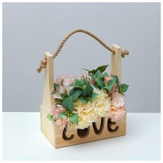 Кашпо деревянное 25×14×29(11) см "Love", ручка канат 5538644 Сима ленд