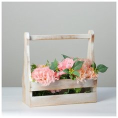 Кашпо деревянное 30×14×30 см, двухреечное, фигурное, состаренное 5488062 Сима ленд