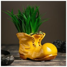 Кашпо керамическое "Ботинок с лягушкой желтый" 8*13*10 см 3932006 Take It Easy