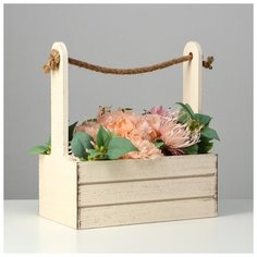 Кашпо деревянное 25.5×15×30 см "Прованс", ручка канат, бежевый 6029962 Сима ленд