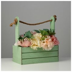 Кашпо деревянное 25.5×15×30 см "Прованс", ручка канат, зелёный 6029964 Сима ленд