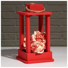 Кашпо деревянное "Фонарь", ручка верёвка, красный, 16×16×30 см 5274076 Сима ленд