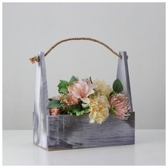 Кашпо деревянное 30×14×30 см, ручка верёвка, состаренный 6254822 Сима ленд