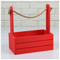 Кашпо деревянное 25.5×15×30 см "Аром", ручка канат, красное 5309168 Сима ленд